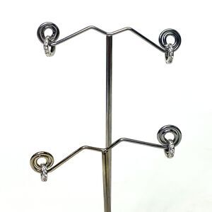 Tiny Small Miniature Hinged Huggies Hoop Earrings Silver tone and Cubic Zirconia